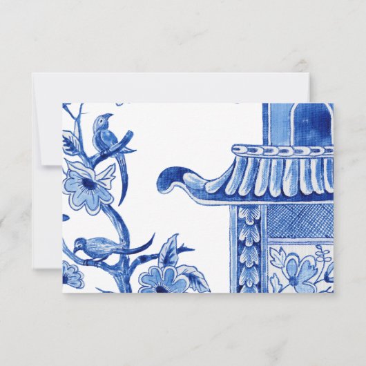 RSVP Blauw Chinoiserie Aziatische Bloem Waterverf (Achterkant)