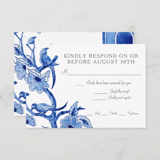 RSVP Blauw Chinoiserie Aziatische Bloem Waterverf (Voorkant / Achterkant)