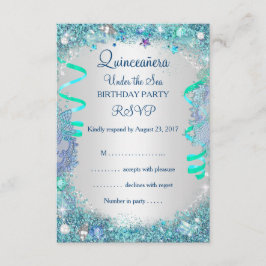 RSVP blauw onder het Zee Quinceanera 15e verjaarda