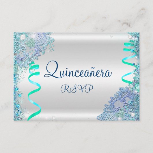 RSVP blauw onder het Zee Quinceanera 15e verjaarda (Achterkant)