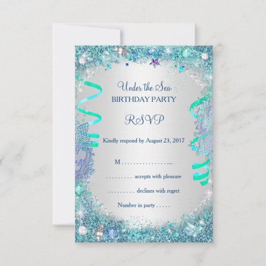 RSVP blauw onder het Zee verjaardagsfeest (Voorkant)