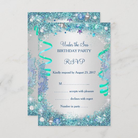 RSVP blauw onder het Zee verjaardagsfeest (Voorkant / Achterkant)
