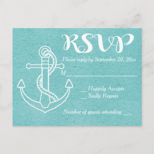 RSVP blauw turquoise schip anker nautische bruilof Uitnodiging Briefkaart