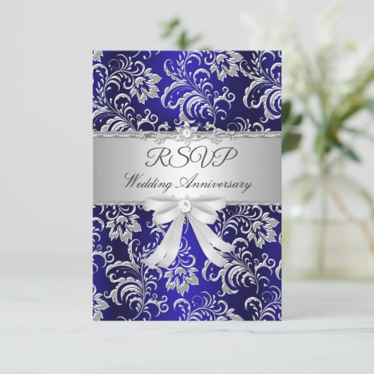 RSVP Blauwe bloemboog 25ste huwelijksjubileum  (Staand voorkant)