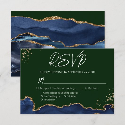 RSVP Blauwe en groene Agate Wedding (Voorkant / Achterkant)