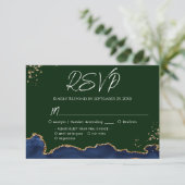 RSVP Blauwe en groene Agate Wedding Kaartje (Staand voorkant)