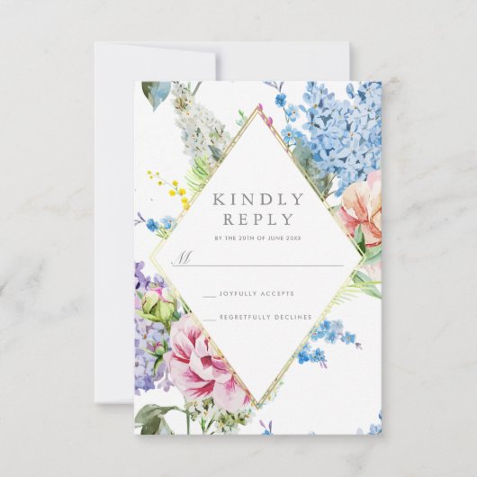 RSVP | Blauwe en Paarse Waterverf bloesem met goud (Voorkant)