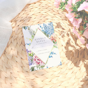 RSVP   Blauwe en Paarse Waterverf bloesem met goud