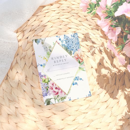 RSVP | Blauwe en Paarse Waterverf bloesem met goud