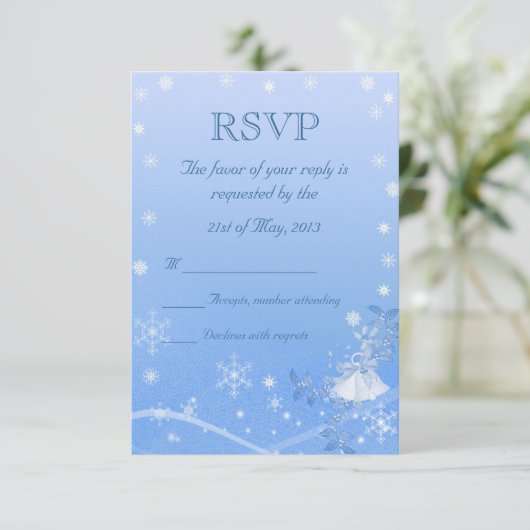 RSVP blauwe en witte winterbruiloft (Staand voorkant)