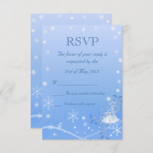 RSVP blauwe en witte winterbruiloft (Voorkant / Achterkant)