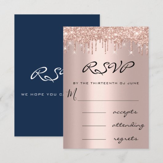 RSVP Blauwe Navy Roos Drip Simly Trouwen (Voorkant / Achterkant)