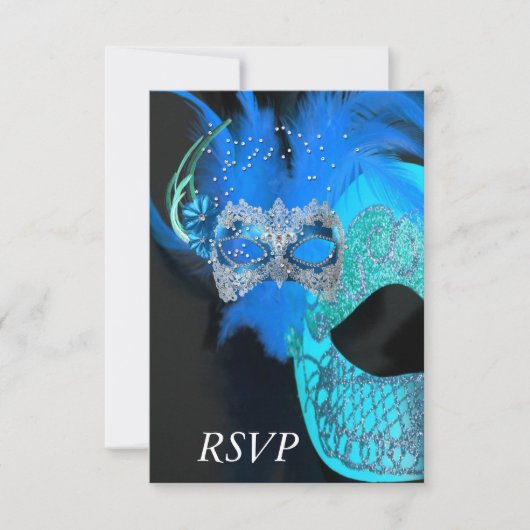 RSVP Blauwgroen Blauw Zwart Maskers Maskerade Ball (Voorkant)