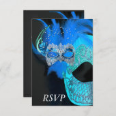 RSVP Blauwgroen Blauw Zwart Maskers Maskerade Ball (Voorkant / Achterkant)