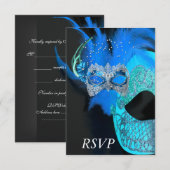 RSVP Blauwgroen Blauw Zwart Maskers Maskerade Ball Kaartje (Voorkant / Achterkant)