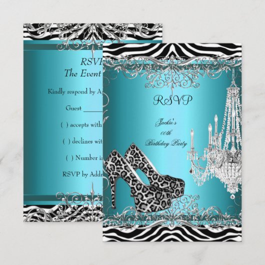 RSVP Blauwgroen Blauwe Zebra Leopard Print Party S (Voorkant / Achterkant)