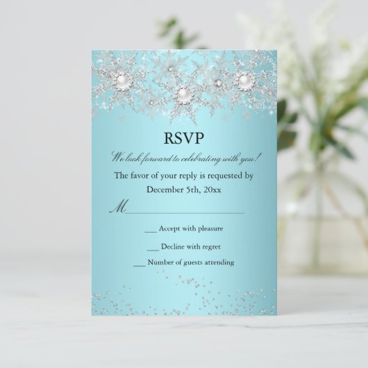 RSVP Blauwgroen Blue Crystal Pearl Snowflake Winte (Staand voorkant)