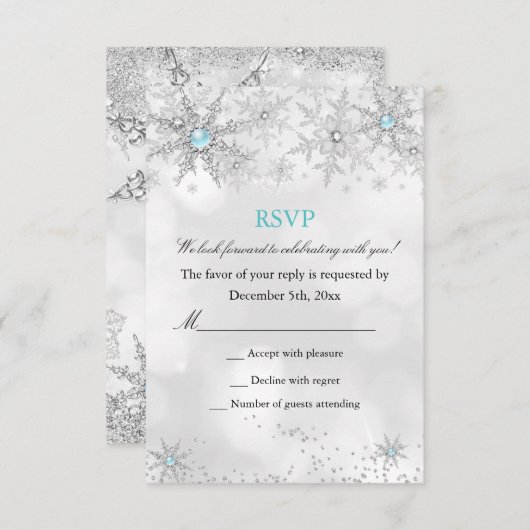 RSVP Blauwgroen Blue Winter Wonderland Verjaardag (Voorkant / Achterkant)