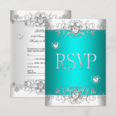 RSVP Blauwgroen Silver White Diamond Hearts (Voorkant / Achterkant)