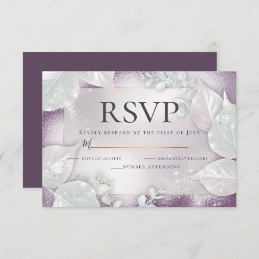 RSVP | Bleek Eggplant Pearl Shimmer Invitation Kaart (Voorkant / Achterkant)
