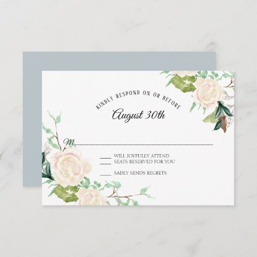 RSVP Bleek Elegant Waterverf Art Floral Ivory Roos Kaart (Voorkant / Achterkant)