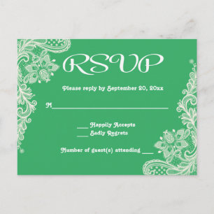 RSVP Bloemenkant Groene & Witte Kanten Bruiloft Fe Uitnodiging Briefkaart