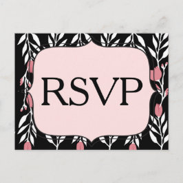 RSVP Bloemenroze Wit en Zwart Uitnodiging Briefkaart