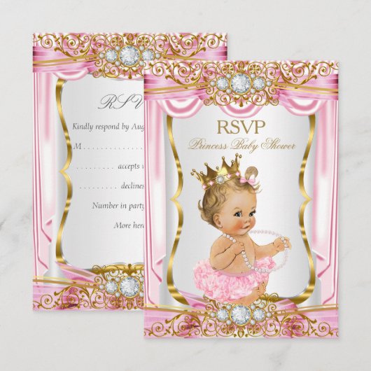 RSVP Blonde Girl Princess Baby shower Pink Silk Kaart (Voorkant / Achterkant)