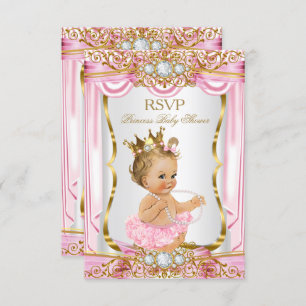 RSVP Blonde Girl Princess Baby shower Pink Silk Kaart