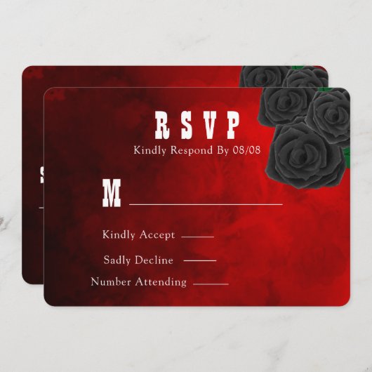 RSVP Blood Red and Black Rozen Weddenschap Kaart (Voorkant / Achterkant)