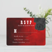 RSVP Blood Red and Black Rozen Weddenschap Kaart (Staand voorkant)
