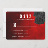RSVP Blood Red and Black Rozen Weddenschap Kaart (Voorkant)
