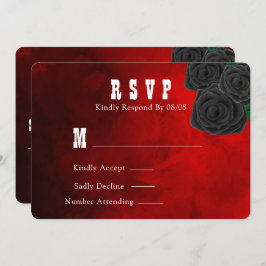RSVP Blood Red and Black Rozen Weddenschap Kaart