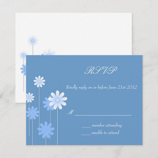 RSVP - Blue Daisy Wedding Response Kaart (Voorkant / Achterkant)