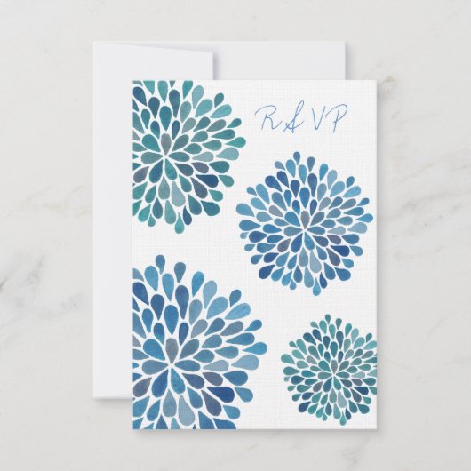 RSVP Blue Floral Blooms Weddenskaart (Voorkant)