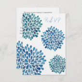 RSVP Blue Floral Blooms Weddenskaart (Voorkant / Achterkant)