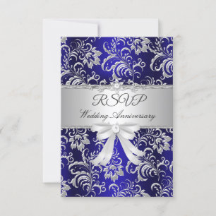 RSVP Blue Floral Bow 25th Wedding Jubileum