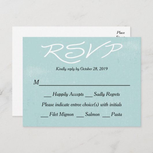 RSVP Blue Grunge bruiloft / feest Briefkaart (Voorkant / Achterkant)