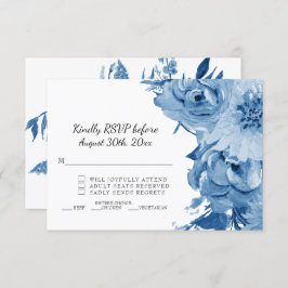 RSVP Blue n White Waterverf Modern Floral Wedding Kaart