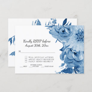 RSVP Blue n White Waterverf Modern Floral Wedding Kaart
