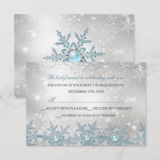 RSVP Blue Pearl Snowflake Kerstfeest Kaartje (Voorkant / Achterkant)