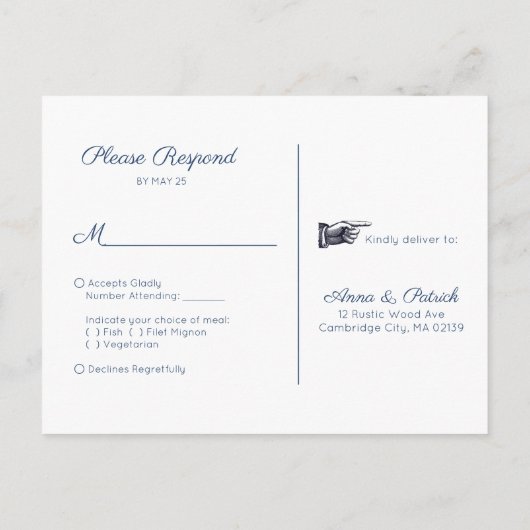 RSVP - Blue © Rustic Mountain Pine Forest Wedding Uitnodiging Briefkaart (Achterkant)