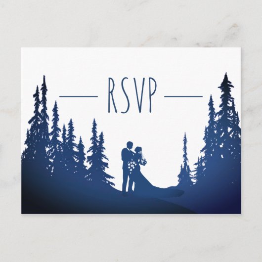RSVP - Blue © Rustic Mountain Pine Forest Wedding  Uitnodiging Briefkaart (Voorkant)