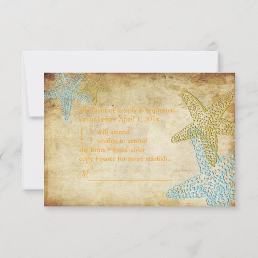 RSVP  BLUE STARFISH WEDDING INVITATIONS (Achterkant)