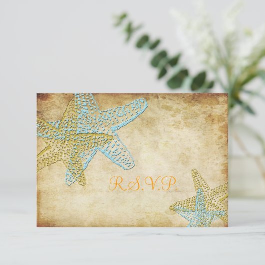 RSVP  BLUE STARFISH WEDDING INVITATIONS KAARTJE (Staand voorkant)