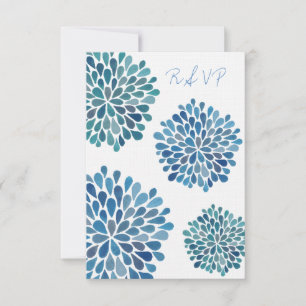 RSVP Blue Waterverf Dahlias Wedding Kaart