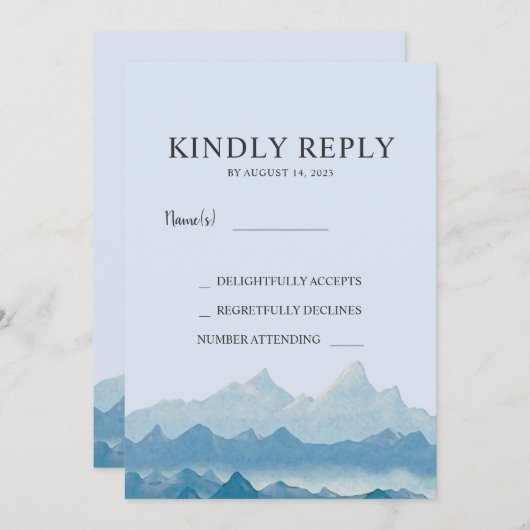 RSVP (Blue waterverf Mounrange bruiloft) Kaart (Voorkant / Achterkant)