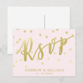 RSVP | Blush Pink & Faux Gold Script Uitnodiging Briefkaart (Voorkant / Achterkant)