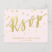 RSVP | Blush Pink & Faux Gold Script Uitnodiging Briefkaart (Voorkant)