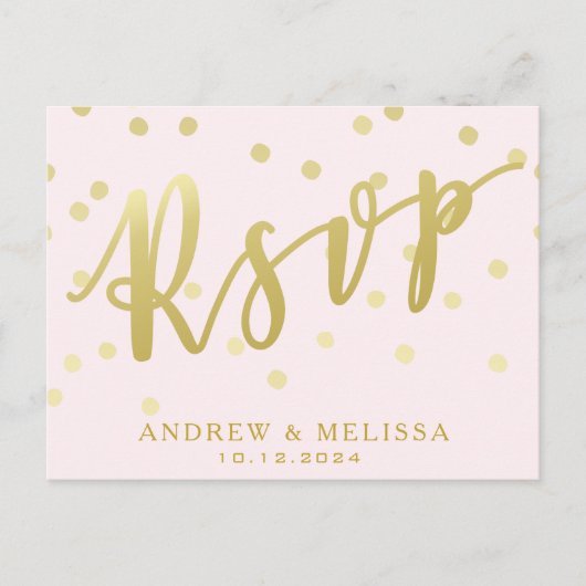 RSVP | Blush Pink & Faux Gold Script Uitnodiging Briefkaart (Voorkant)